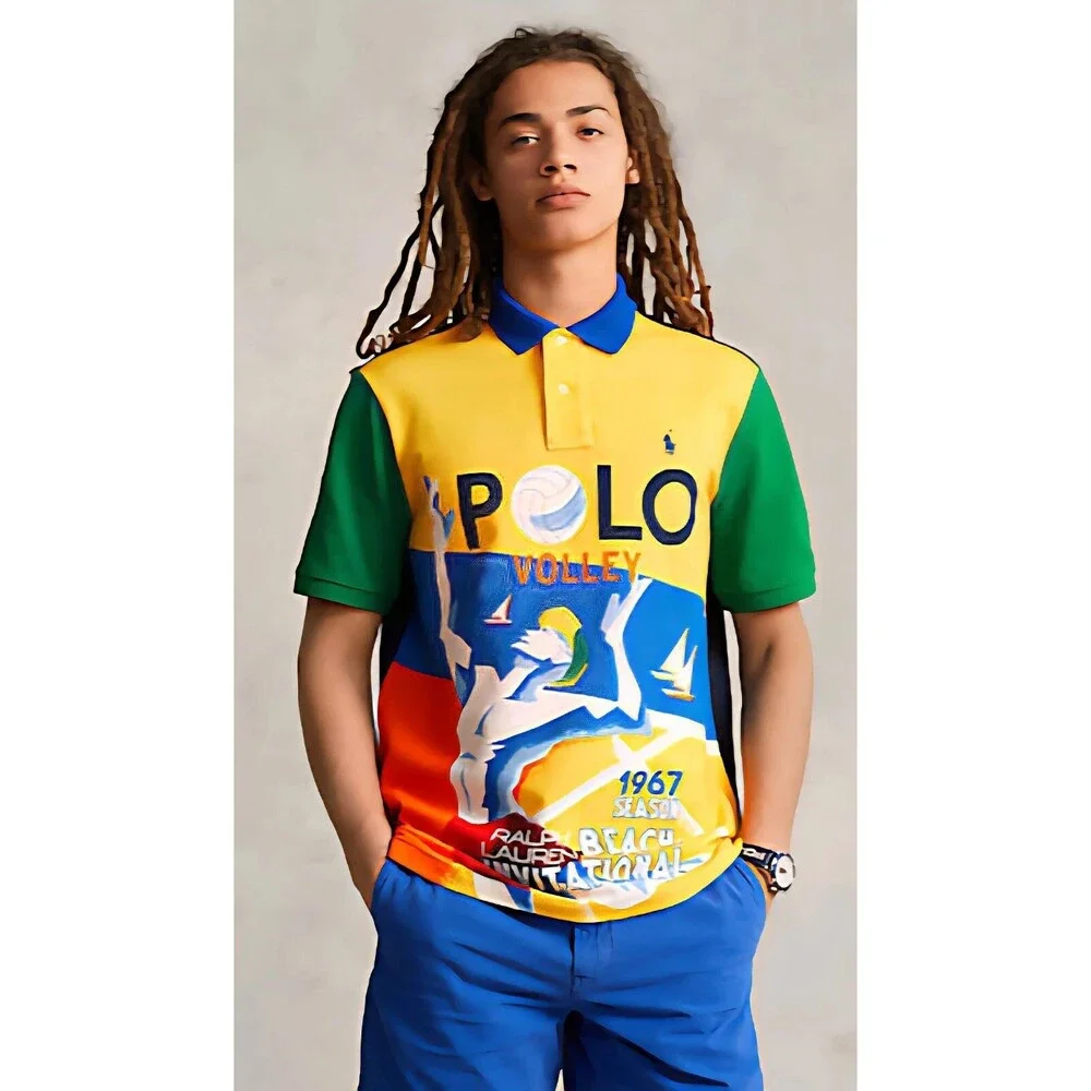Polo Ralph Lauren Men's Size 4XB Colorblock Beach Volley 1967 Graphic Polo Shirt